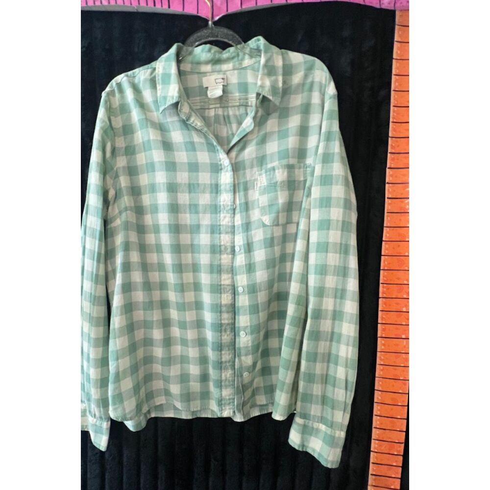 Levi’s Women’s XL Mint Green & White Gingham Plaid Button-Up Shirt